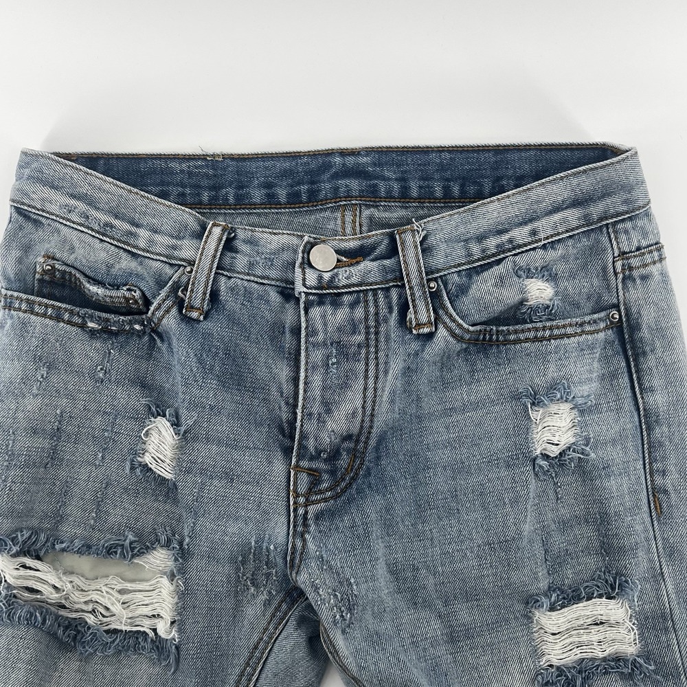 MNML Jeans Men's 28 Distressed Light Wash Ripped Denim Straight Button Fly - Picture 5 of 16